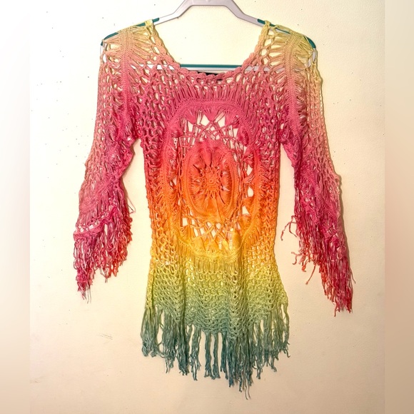 🆕Colorful Crochet Fringed Swimsuit Cover-Up. Size S. NWT. - Picture 13 of 16
